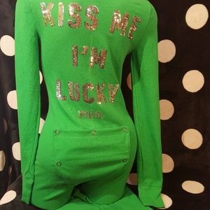 Victoria secret PINK Jumpsuit KISS ME bling Long Jane Thermal Onesie one piece